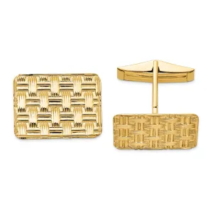 14k Real Gold Men's Basketweave Textured Cuff Links