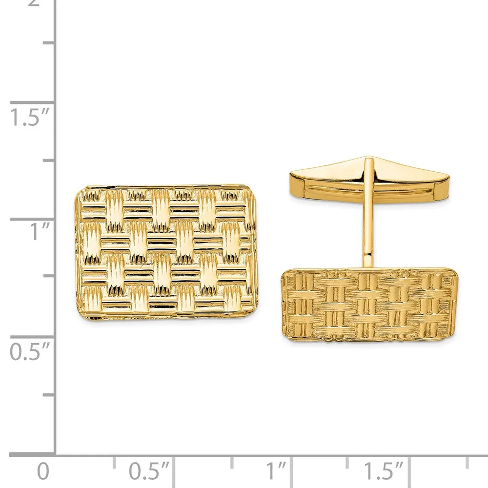 14k Real Gold Men's Basketweave Textured Cuff Links