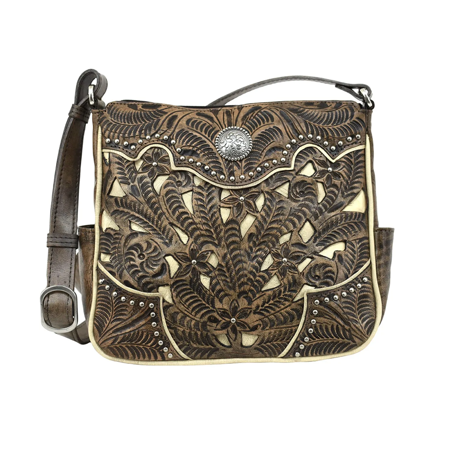 American West Womens Hill Country Inlay Eagle Charcoal Leather Crossbody Bag