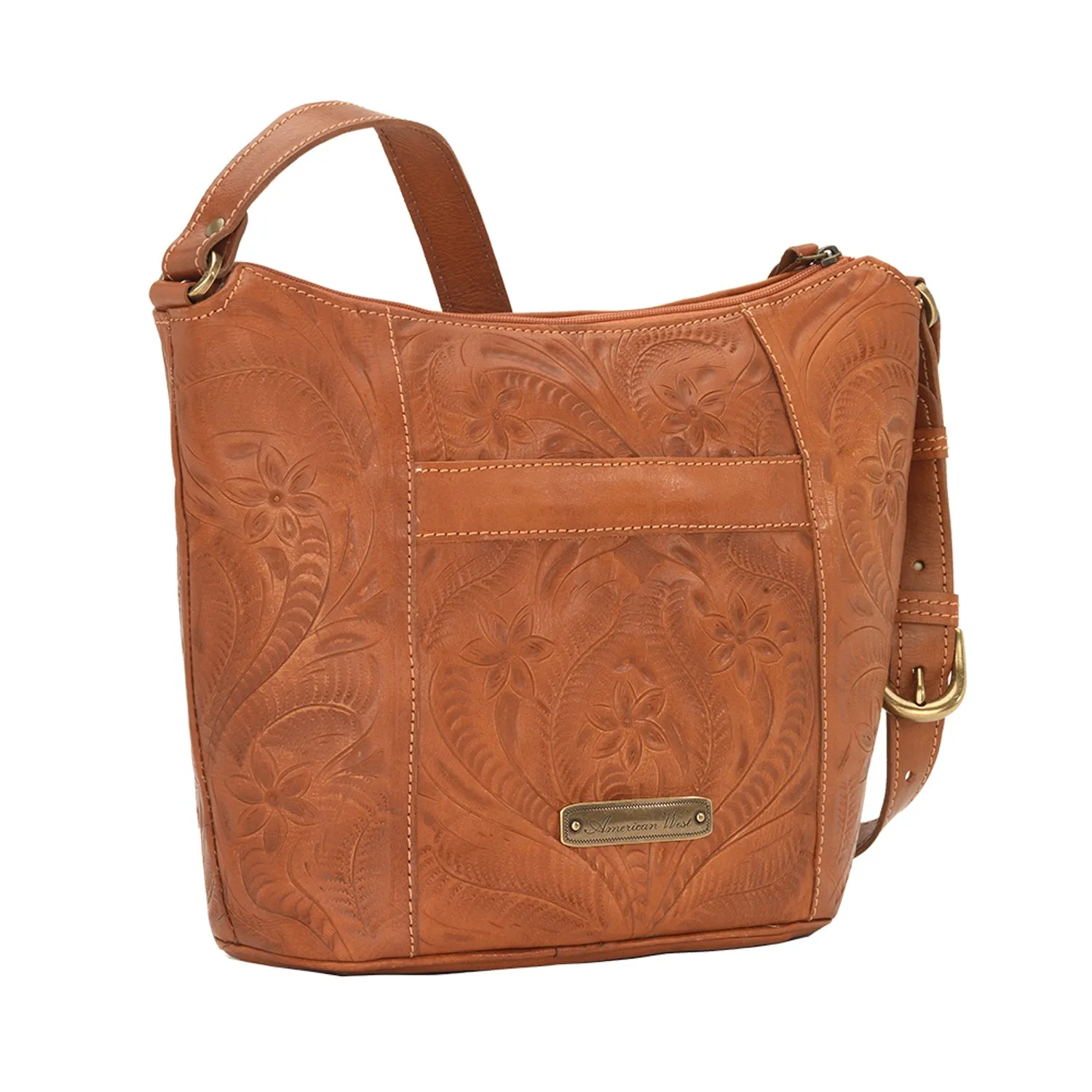 American West Womens Hill Country Natural Tan Leather Handbag Bag