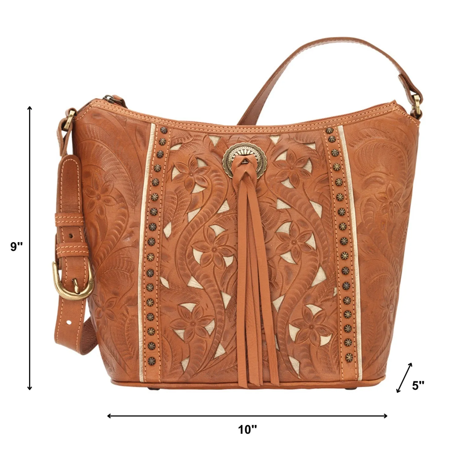 American West Womens Hill Country Natural Tan Leather Handbag Bag