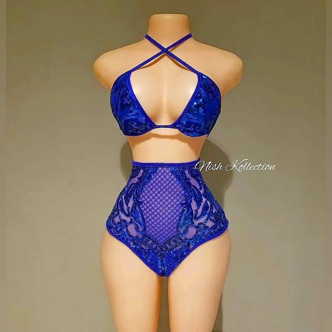 Bleu Sequin Three Piece swimsuit