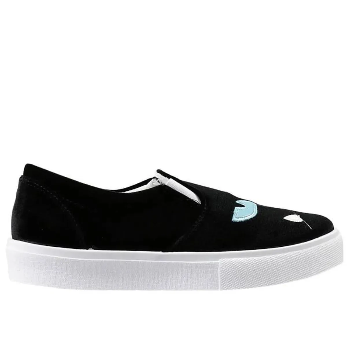 Chiara Ferragni Womens Luxurious Black Velvet Cat-Embellished Slip-On Sneakers