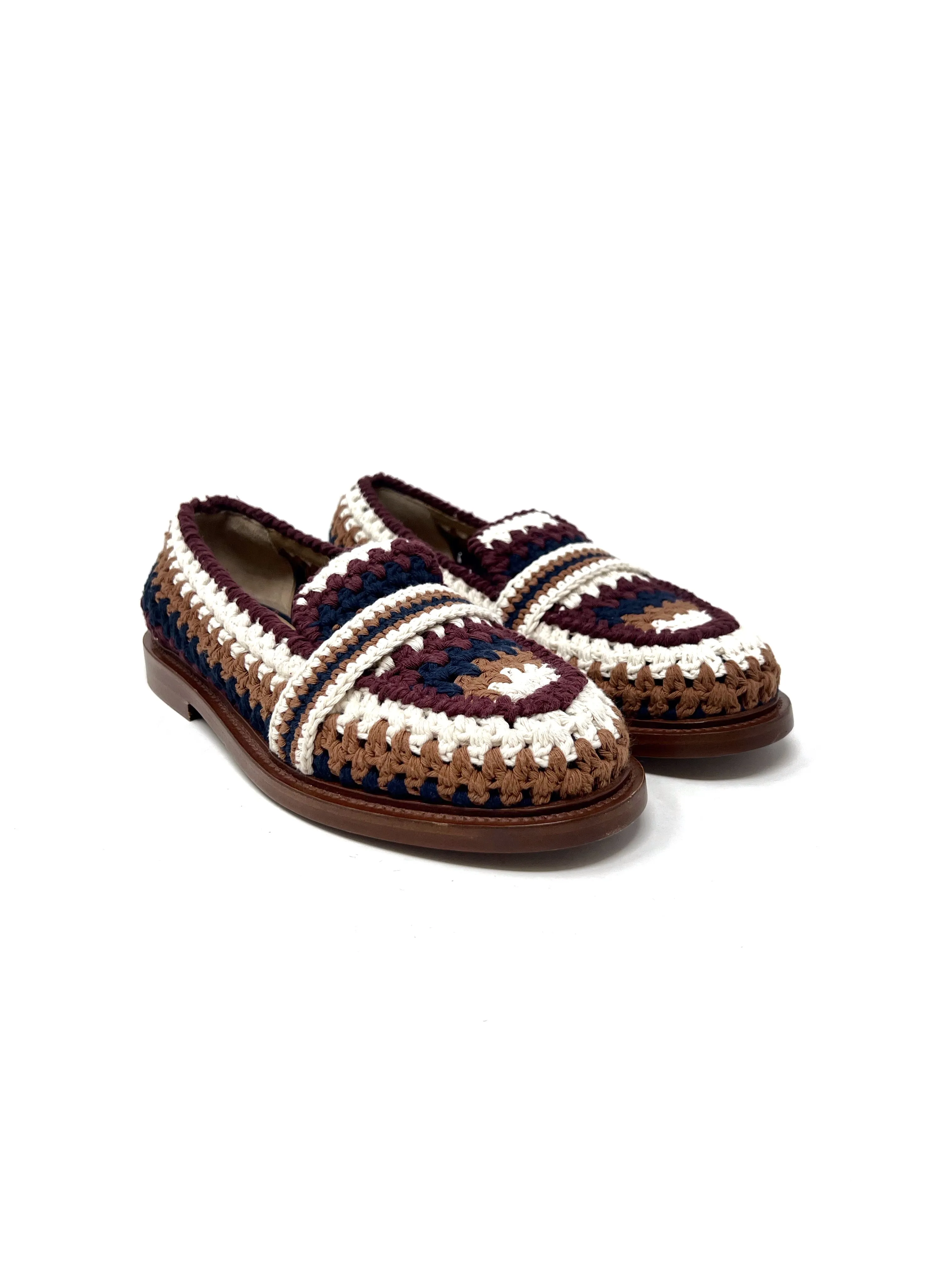 Chloe Brown Multi WB! 'Kayla' Crochet Knit Loafers