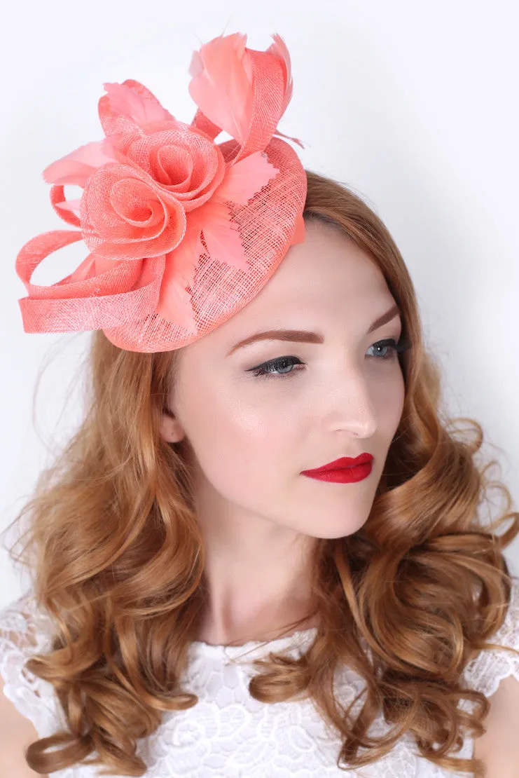 Coral "Emelia Rose" Fascinator