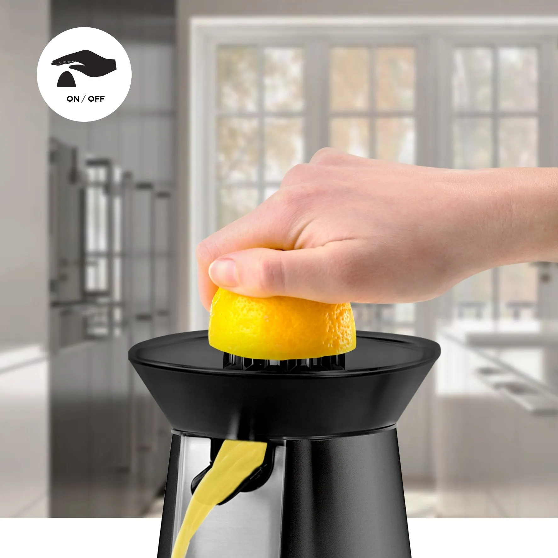 Duronic Citrus Juicer JE6 BK | Electric Juice Extractor | Powerful 100W | Black and Stainless-Steel | 2 Cone Sizes | Dripless Spout | Squeezes and Presses Different Sized Fruits: Oranges, Lemons...