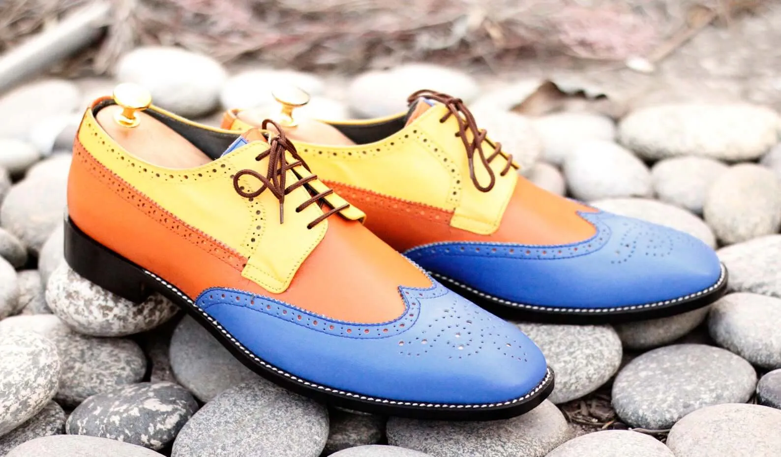 Elegant Handmade Men's Multi-Color Leather Wing Tip Brogue Shoes, Men's Dress Lace Up Shoes