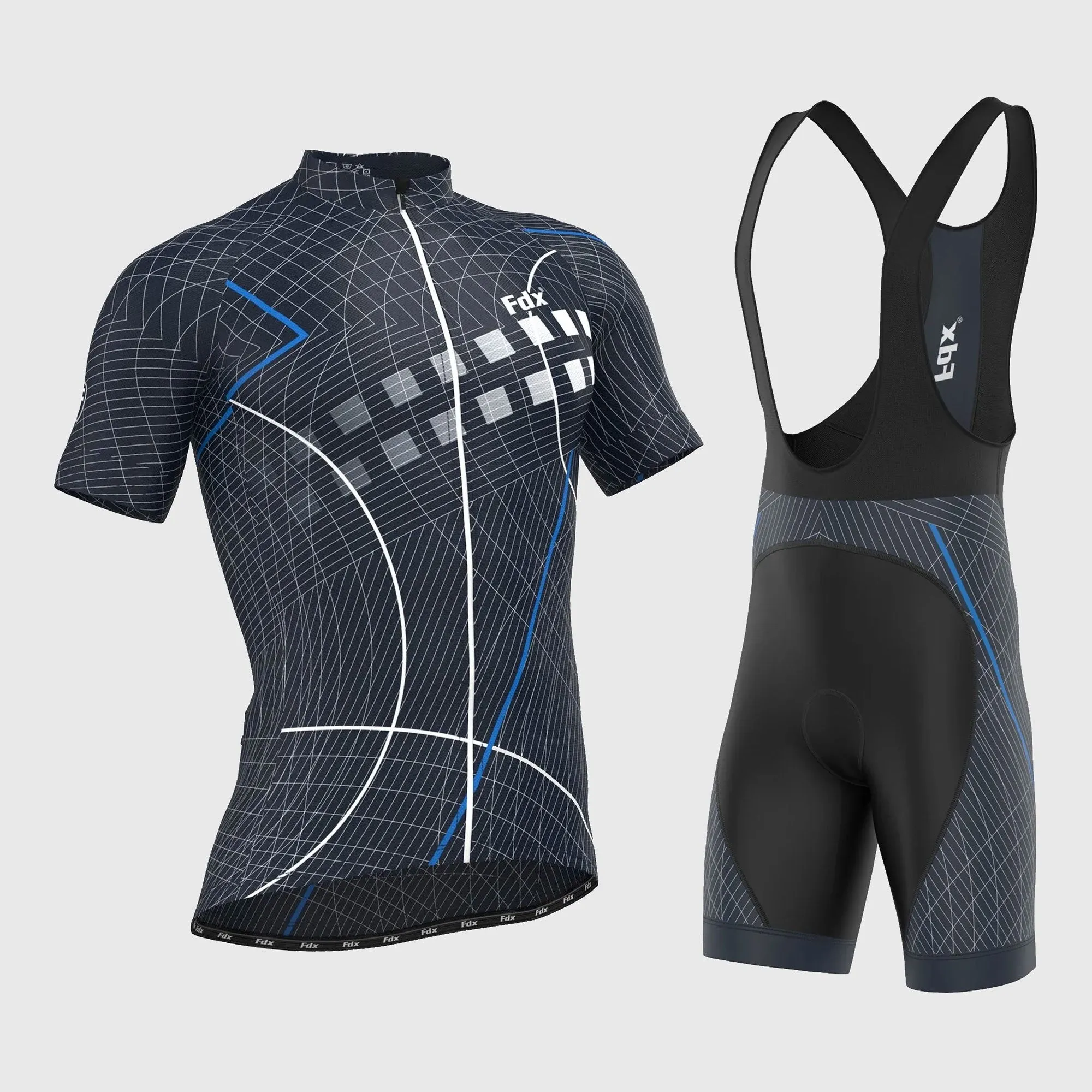 Fdx Men's & Boy's Set Classic II Blue Short Sleeve Jersey & Bib Shorts