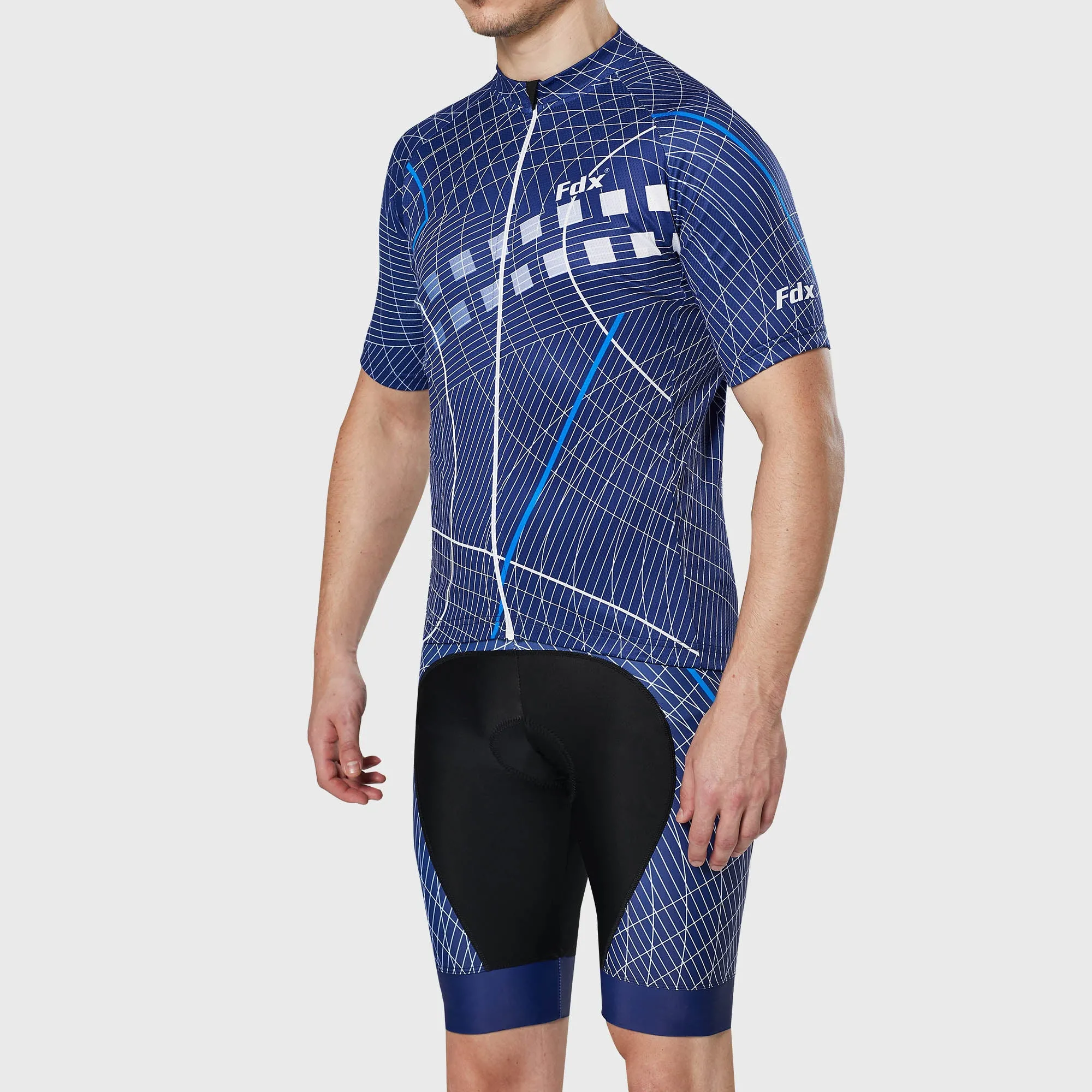 Fdx Men's & Boy's Set Classic II Blue Short Sleeve Jersey & Bib Shorts