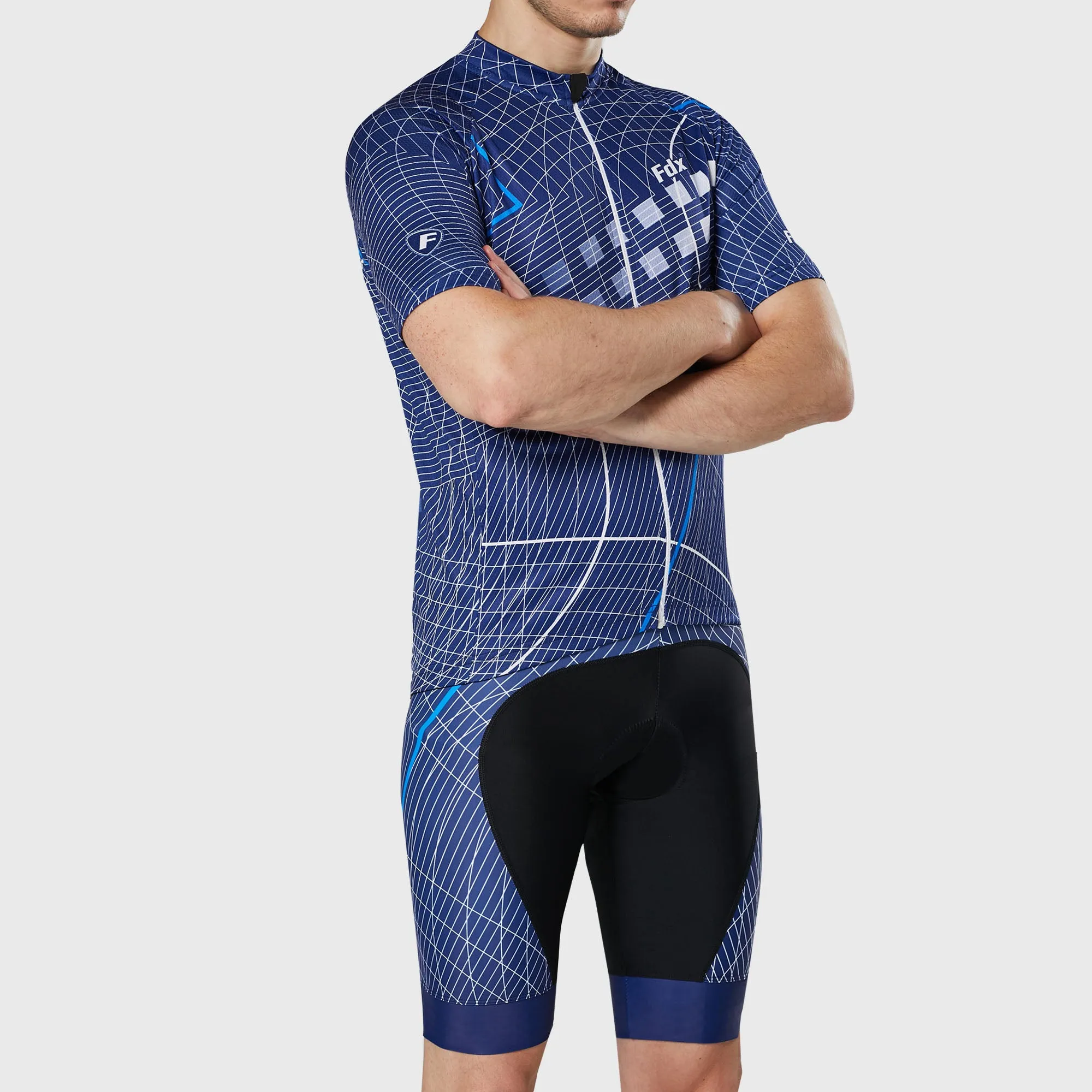 Fdx Men's & Boy's Set Classic II Blue Short Sleeve Jersey & Bib Shorts