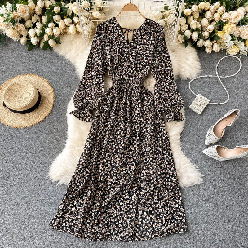 Floral Bohemian Long Sleeve Dress, Boho Maxi Dress for Women