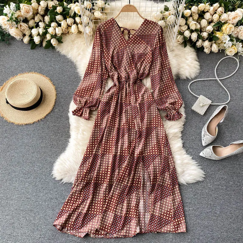 Floral Bohemian Long Sleeve Dress, Boho Maxi Dress for Women