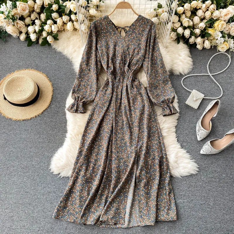 Floral Bohemian Long Sleeve Dress, Boho Maxi Dress for Women