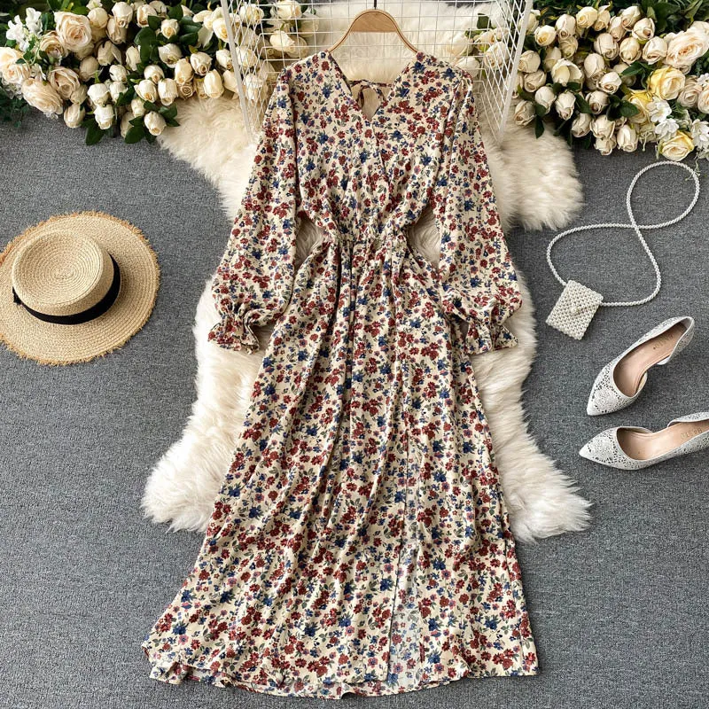 Floral Bohemian Long Sleeve Dress, Boho Maxi Dress for Women