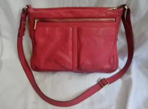 FOSSIL 1934 leather messenger satchel shoulder hobo saddle bag RED M