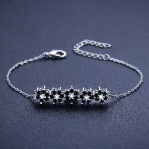 GZ314 - Silver Color Bracelet with Black Flowers - Charm Jewelry