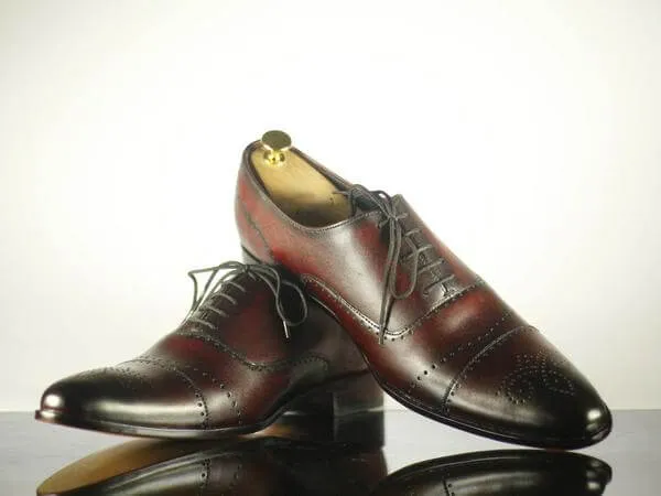 Handmade Men's Brown Leather Cap Toe Brogue Lace Up Shoes, Men Dress Formal Shoes