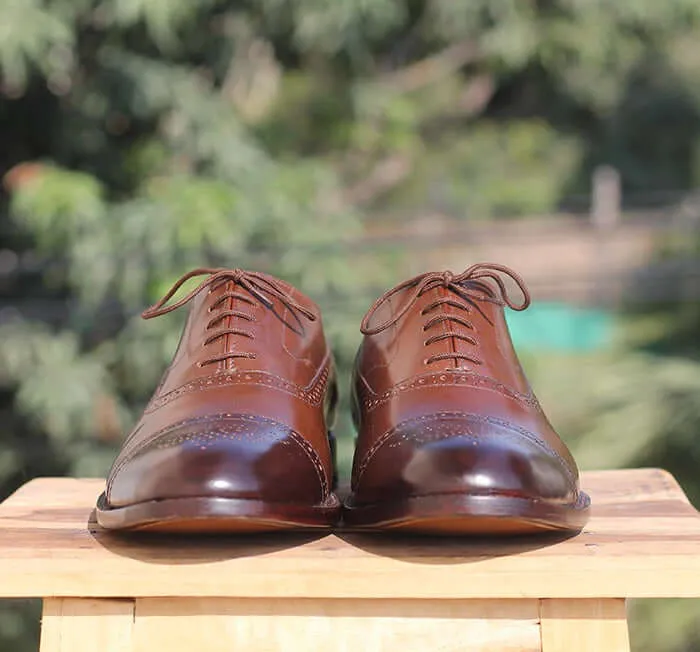 Handmade Men's Two Tone Brown Brogue Leather Shoes, Men's Lace Up Dress Shoes