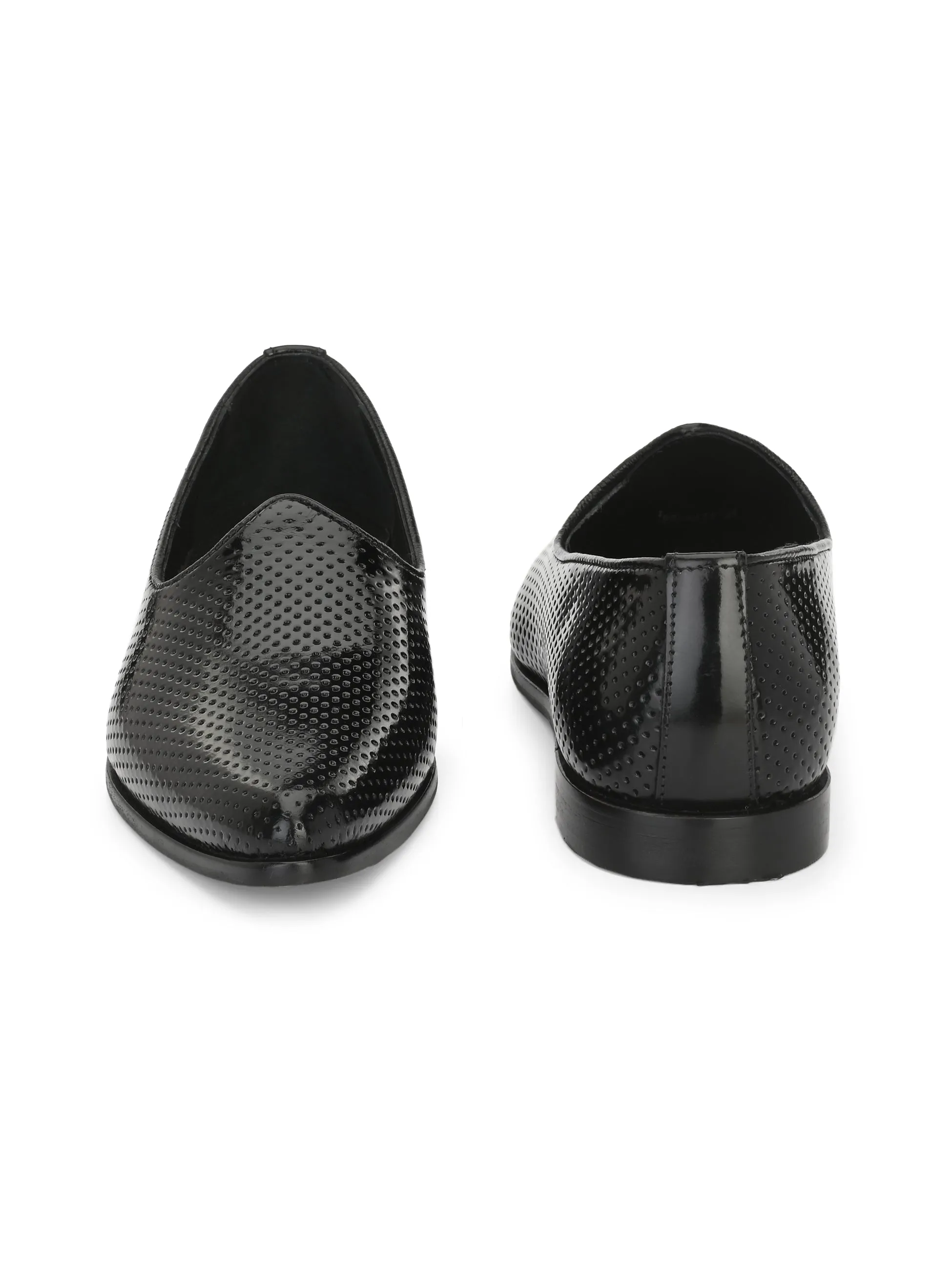 Hitz Men's Black Leather Slip-On Ethnic Shoes