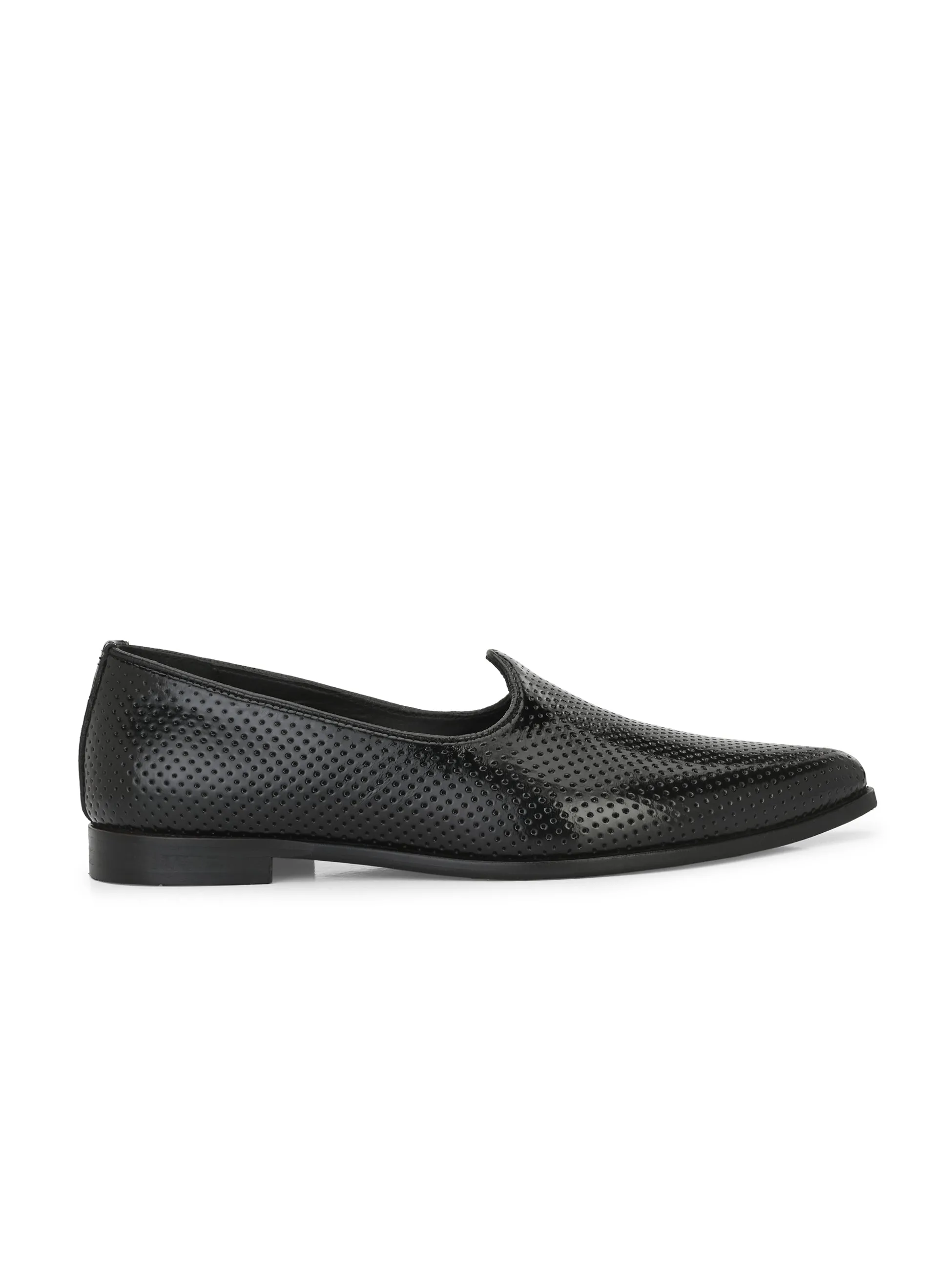 Hitz Men's Black Leather Slip-On Ethnic Shoes