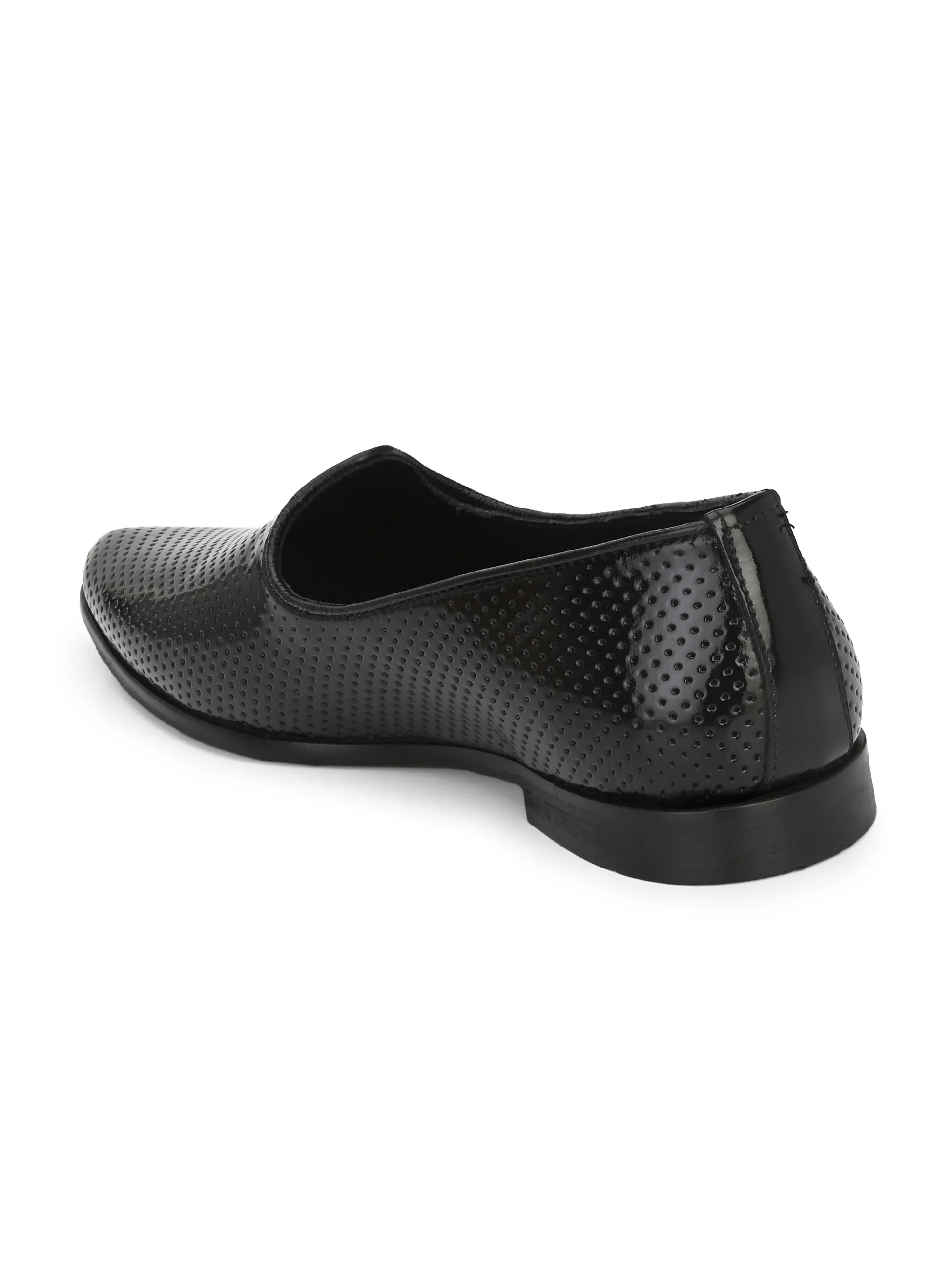 Hitz Men's Black Leather Slip-On Ethnic Shoes