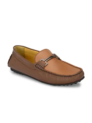 Hitz Men's Brown Leather Slip-On Loafers Shoes