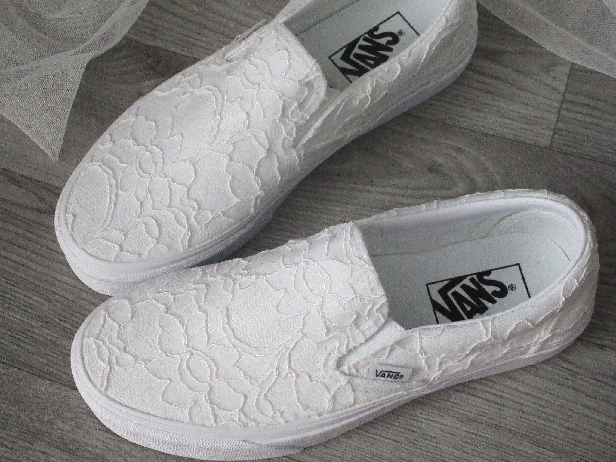 Lace Slip On Vans Wedding Trainers For Brides.