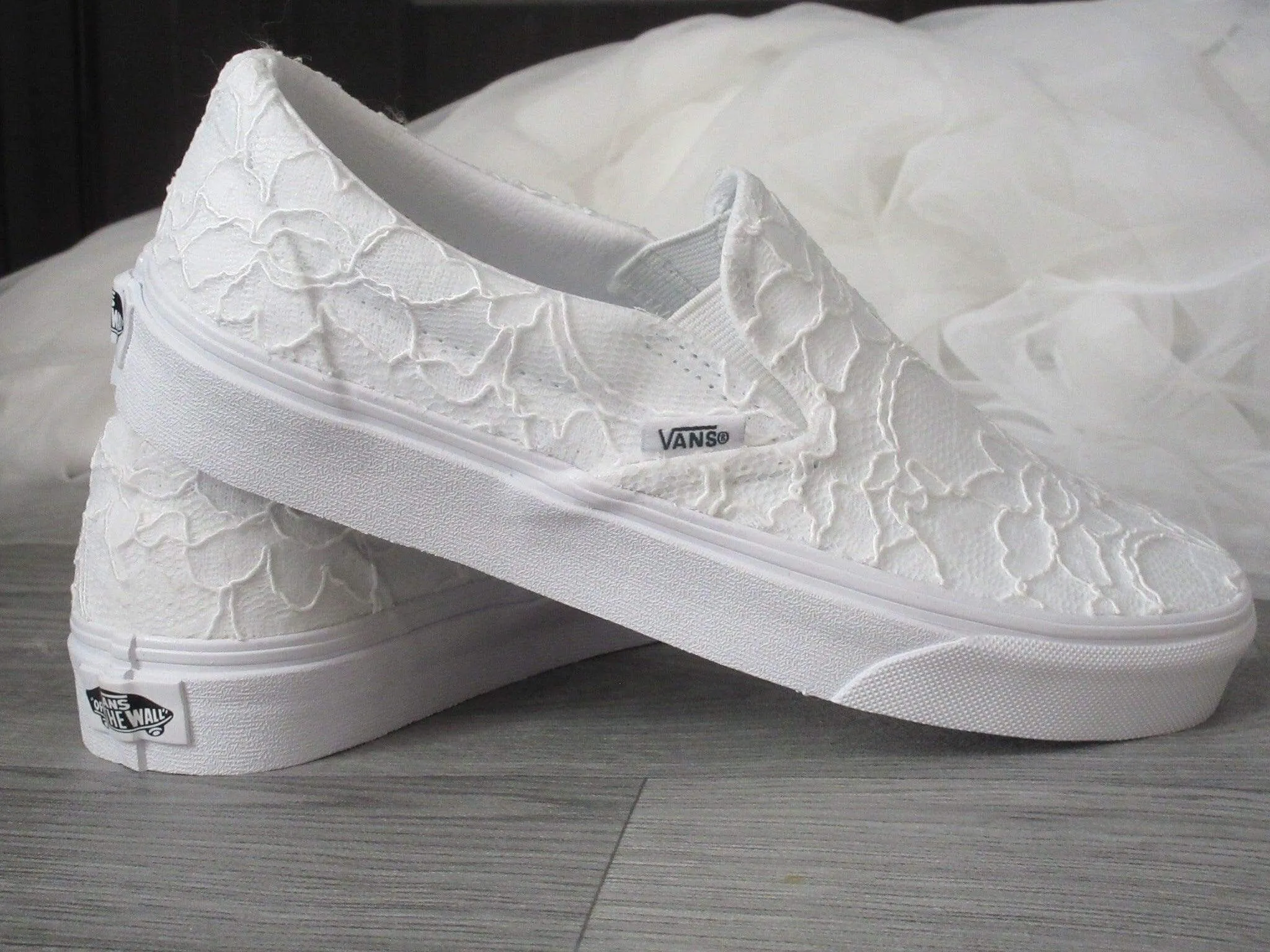 Lace Slip On Vans Wedding Trainers For Brides.