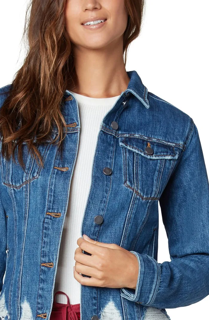 Liverpool Classic Denim Jacket with Shredded Hem