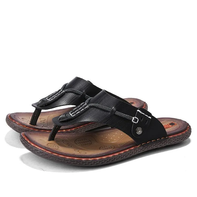 Men's Open Toe Flip-Flops with Adjustable Strap Buckle