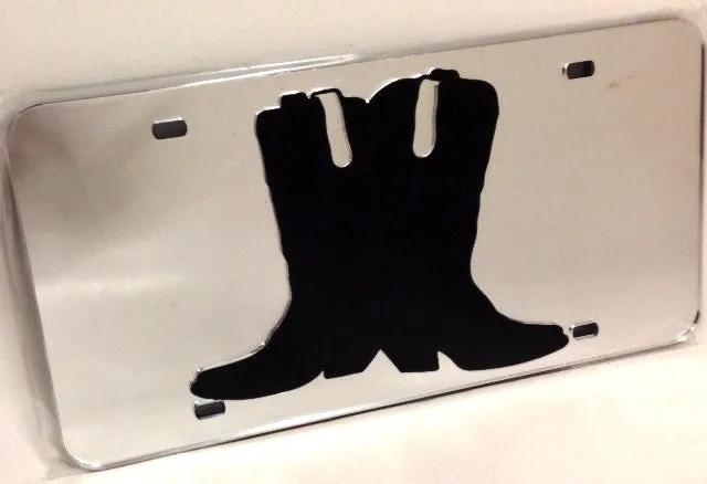 "Boots" Western Mirrored License Plate - Light